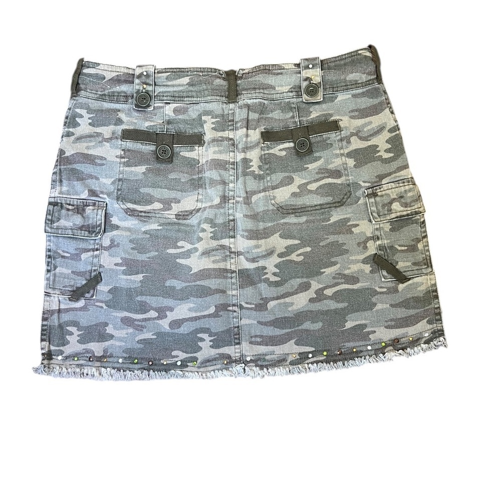 Y2K Camo Green Mini Skirt Sz 14 Cotton/Spandex - Picture 4 of 4